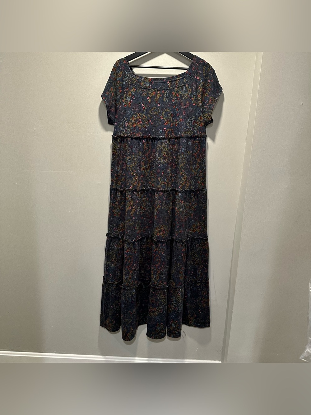 NATURAL LIFE Berkeley Navy Multicolor Paisley Tiered Maxi Dress Size Med